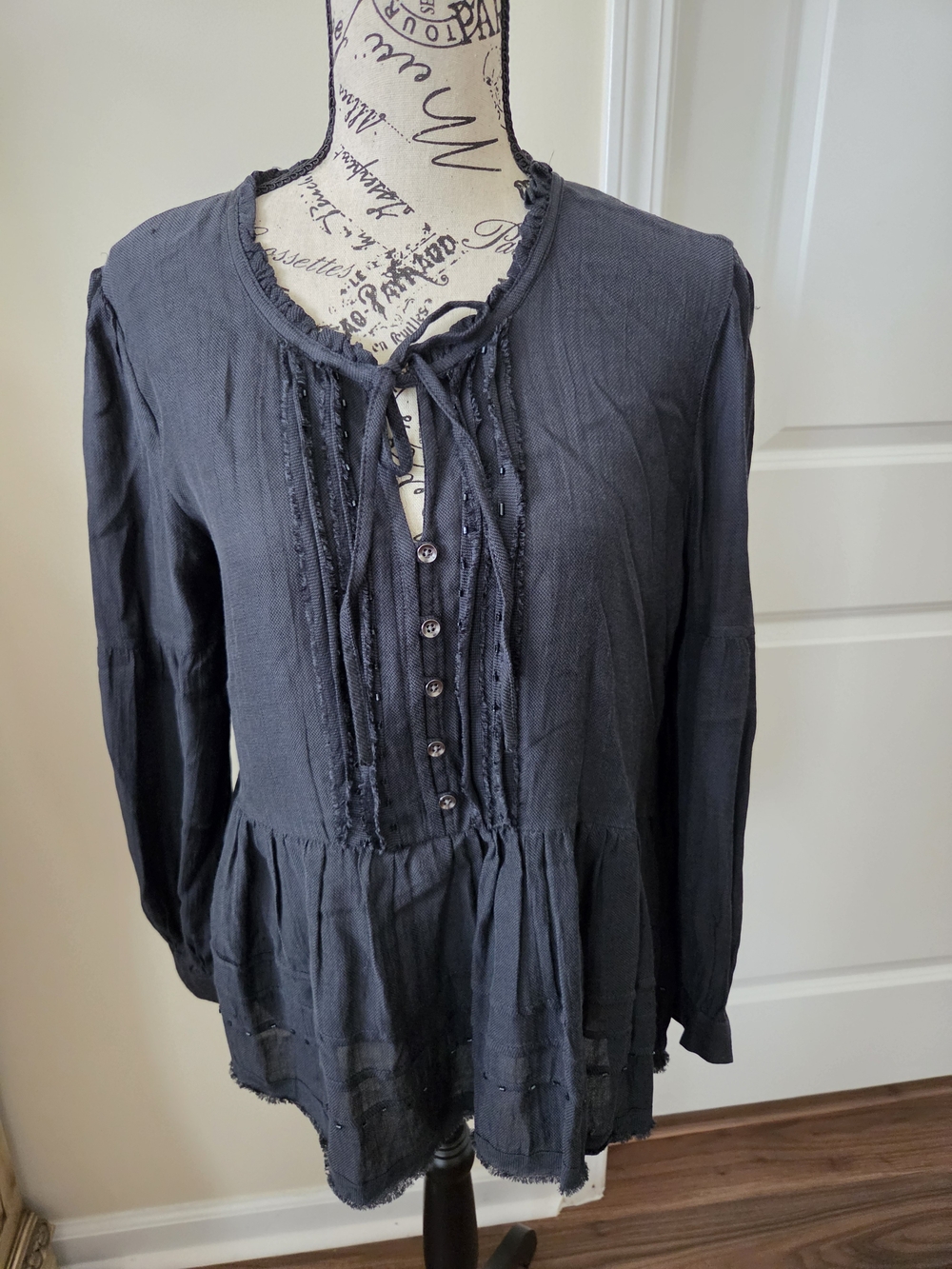 William Rast Black Tiered Button-Front Peasant Top